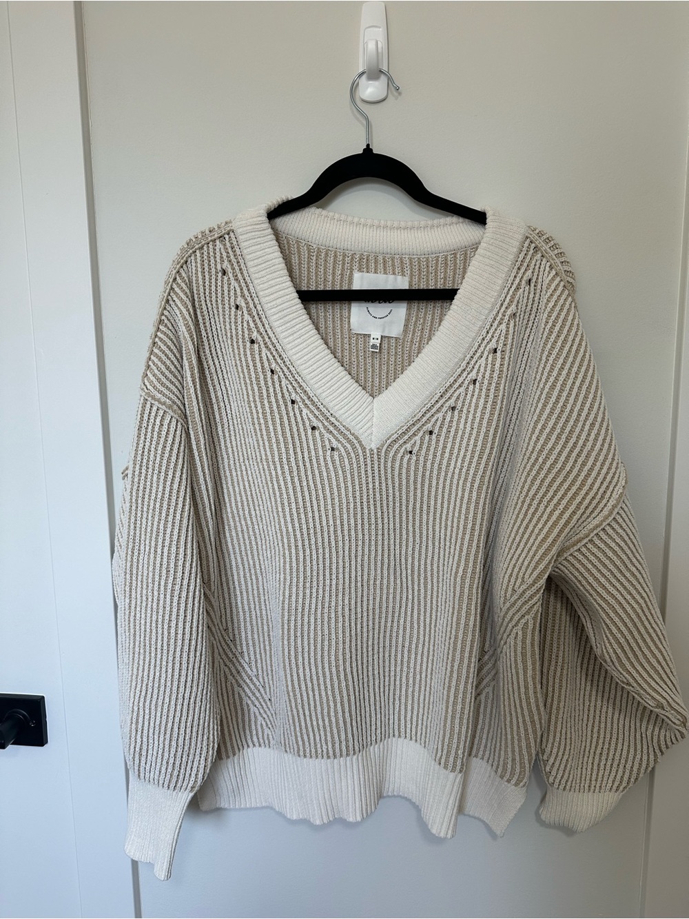 Aerie Oversized V-Neck Ribbed Sweater - Cream